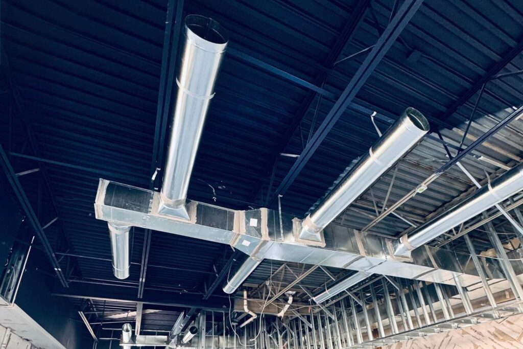 a metal pipes on the ceiling